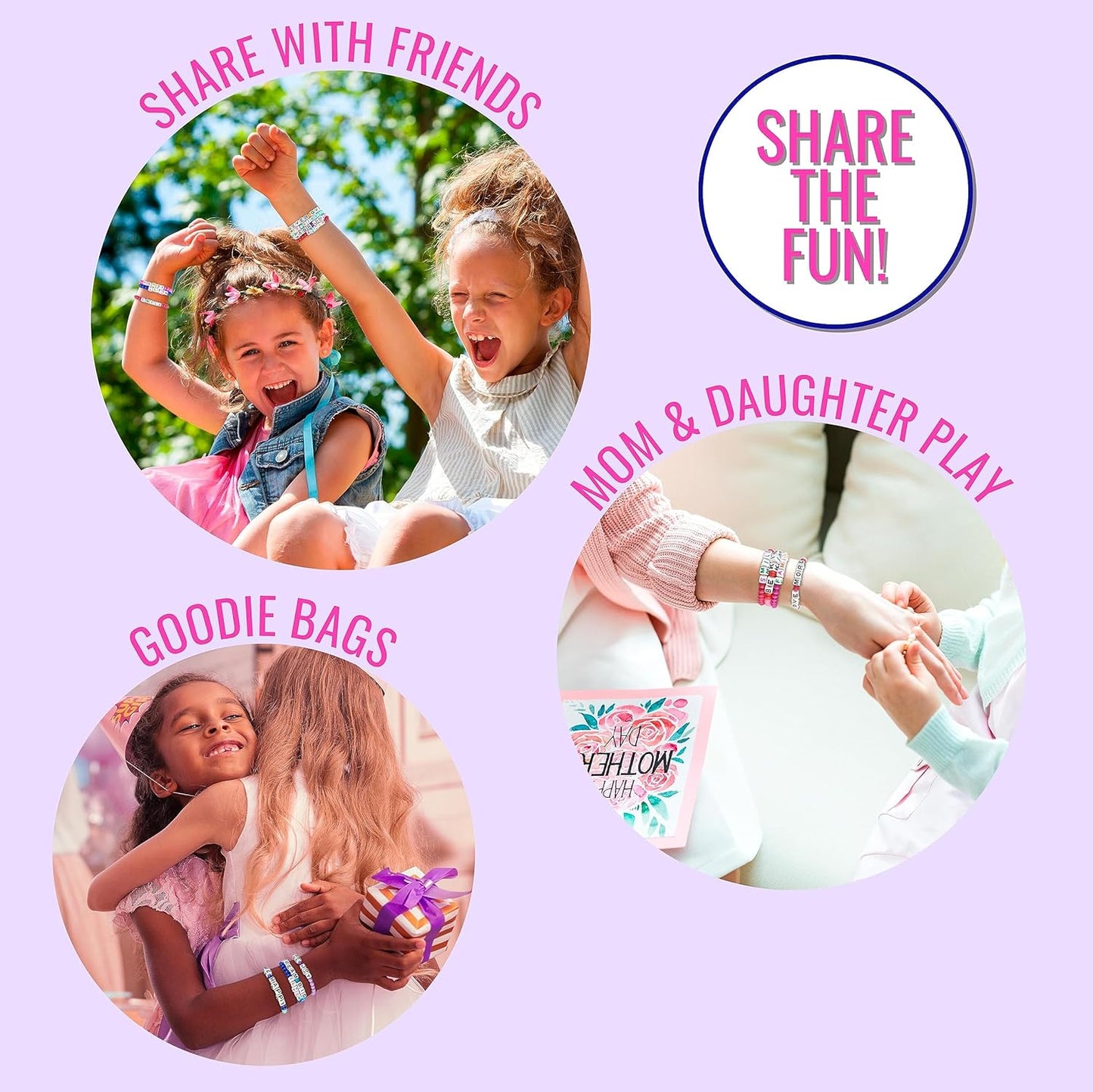 EXPRESSIONS 16pc Tear Share Bracelets BRIGHT Beads Novelty Message Friends Colorful Letter Beaded Party Favor Jewelry Bulk Supplies Children Teens School Gift