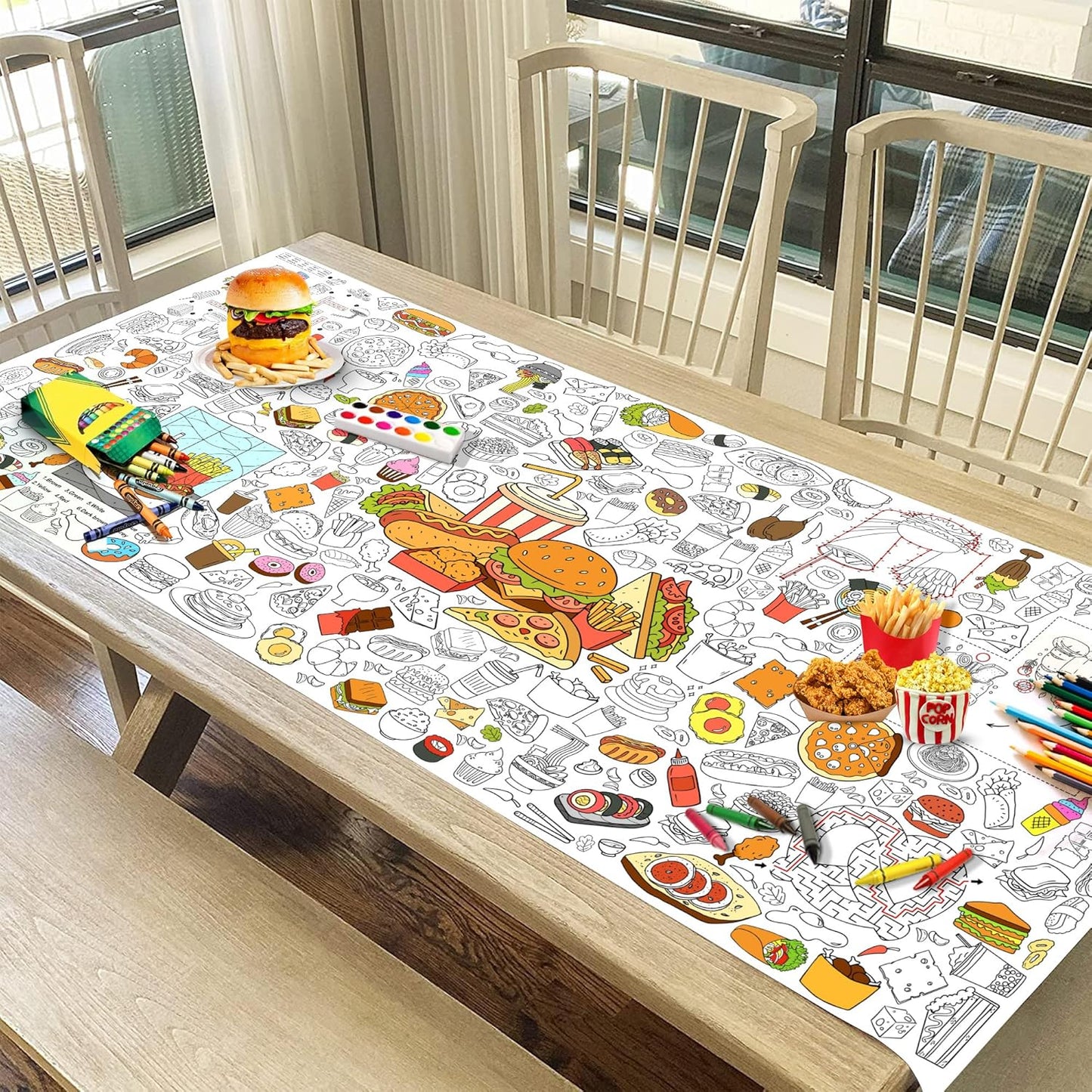 Groovy Coloring Tablecloth for Kids, Colorful 30x72 Inch Poster with Peace Signs, Daisy, Retro Designs, Perfect for Groovy Party Games for Girls, 70s Decorations, Celebration Supplies