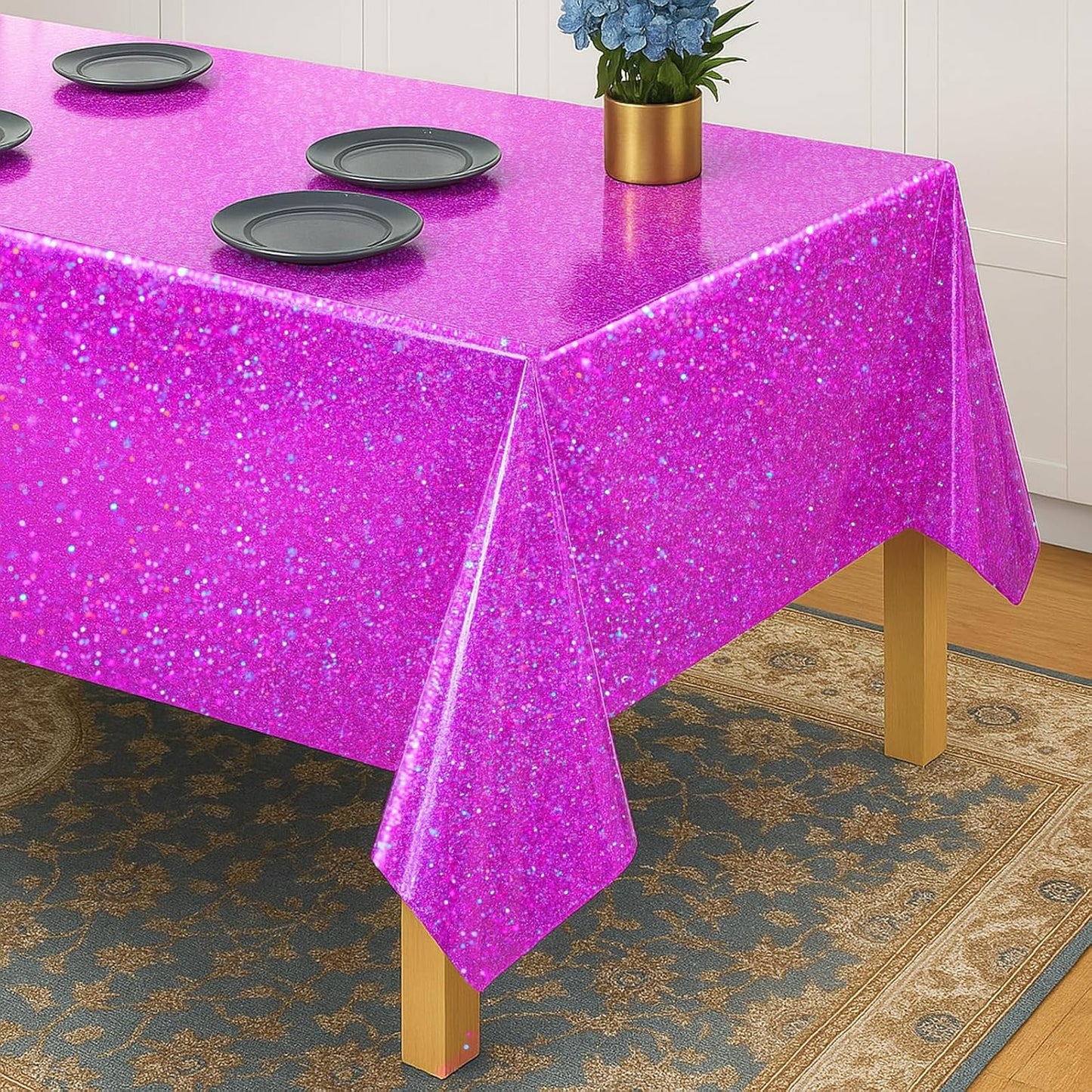 Iridescent Plastic Tablecloth 54" x 108" Shiny Party Table Cloth Rectangle Laser Disposable Table Covers Holographic Foil Party Decoration, Birthday, Wedding, Christmas Decorations (16, Pink Purple)