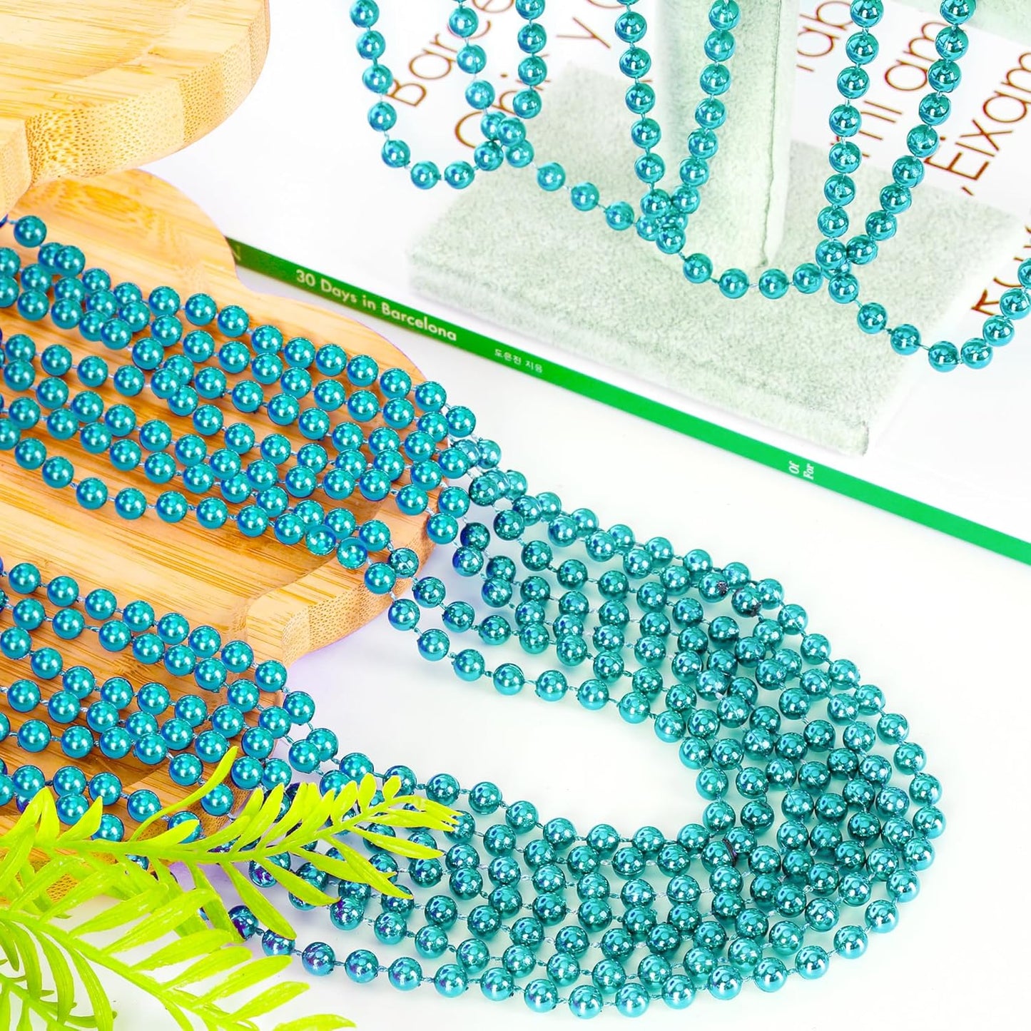 30PCS Mardi Gras Beads, Metallic Teal Blue Bead Necklace, 33" Mardi Gras Necklace Party Favors Stuff, Festival Parade Throw Accessories for Gender Reveal Wedding Birthday Party Supplies Decor