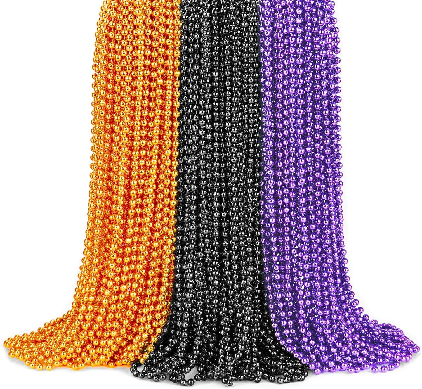 SHAOQINLIN 144PCS Halloween Bead Necklace, Purple Black Orange Bead Necklaces, 33" Metallic Beaded Party Necklaces for Halloween Parade Throws Halloween Trick or Treat Decorations