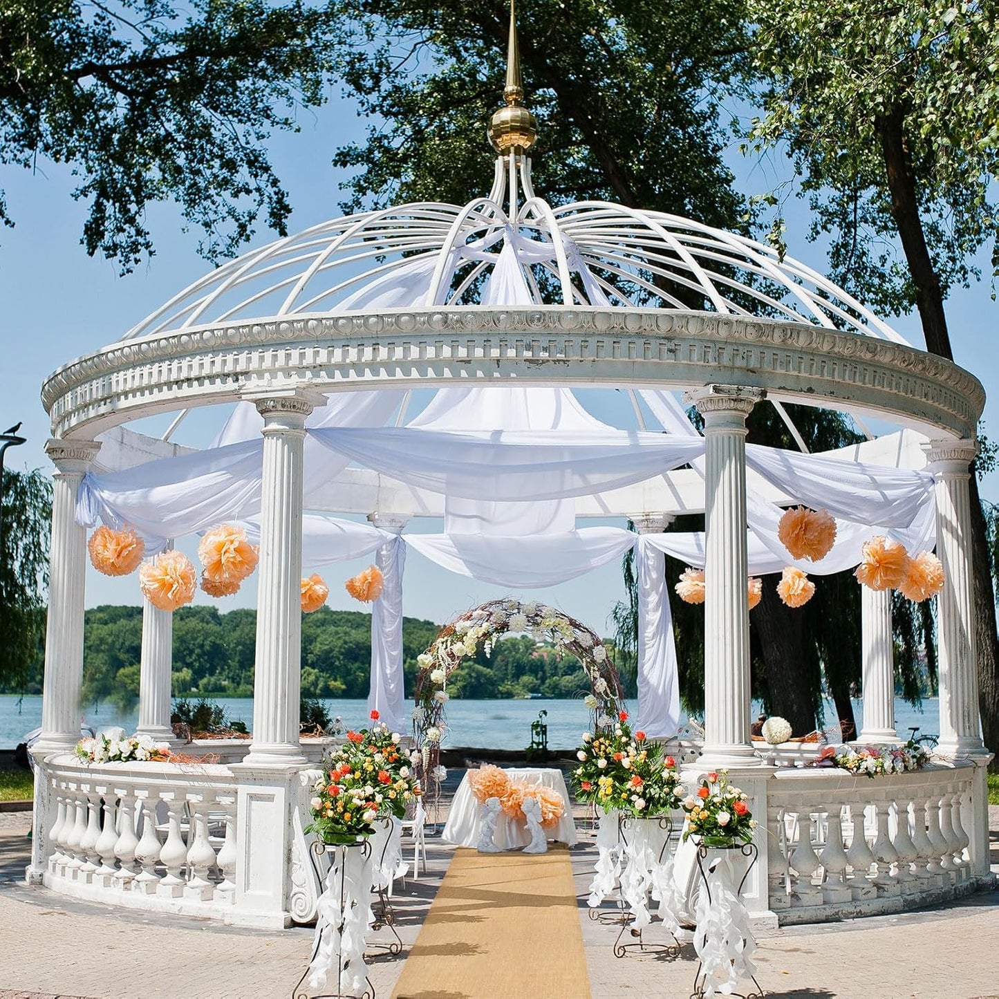 Tudomro 40 Inch x 50 Ft Extra Long Natural Burlap Wedding Aisle Runner Outdoor Jute Burlap Aisle Runner for Wedding Ceremony Rustic Indoor Carpet for Walkway (Elegant Style)