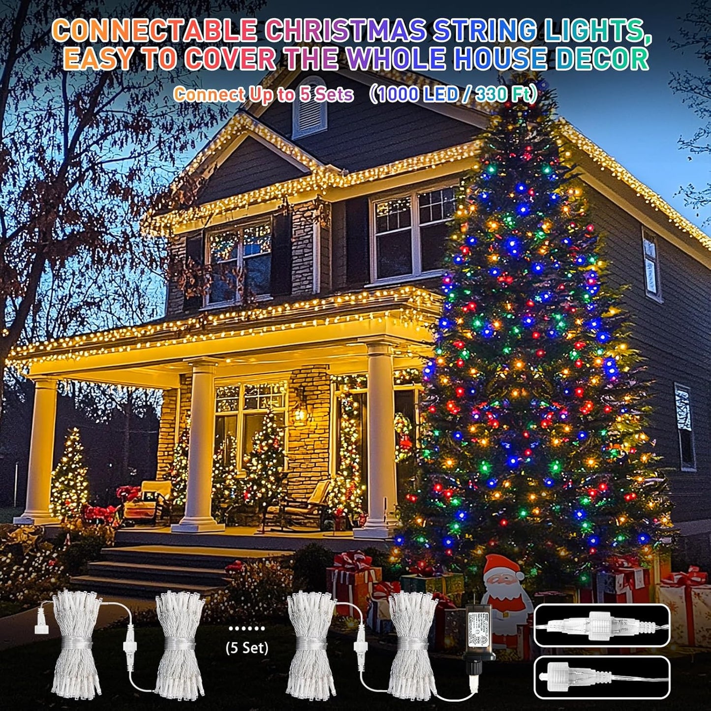 JMEXSUSS 200 LED Christmas String Lights Outdoor Waterproof, 66ft Color Changing String Lights Plug in, Warm White & Multicolor Christmas Lights for Trees Yard Wedding Xmas Party