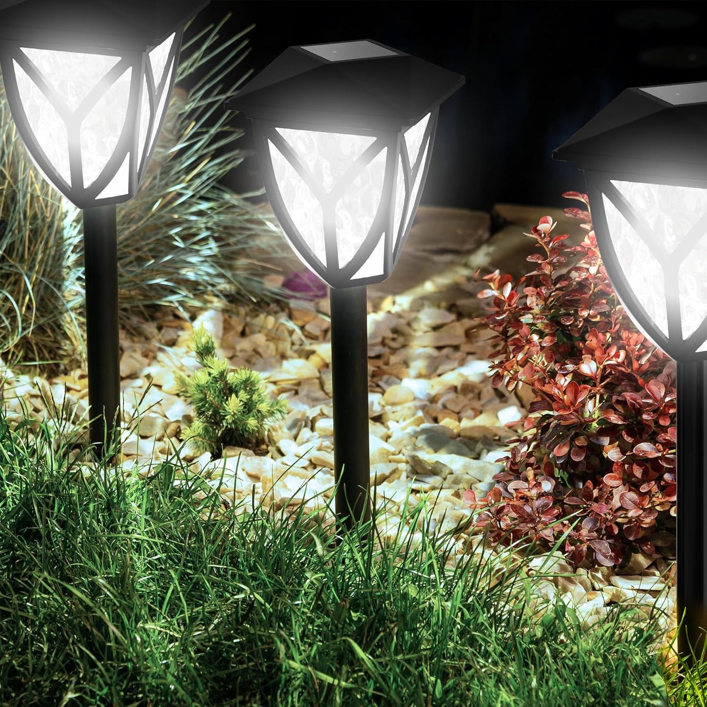 Ensenior 6-Pack Solar Lights Outdoor, 16.77" 6500K LED Solar Garden Lights for Pathway, Yard, Patio, Walkway, Planter, Waterproof, Energy-Efficient Landscape Lighting