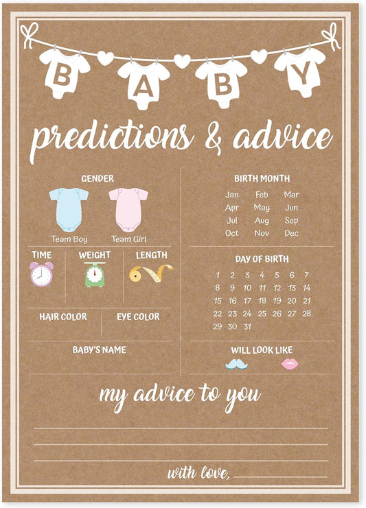 Party Hearty Baby Shower Games for Girl or Boy, 50 pcs Predictions & Advice Game, Fun Activity Cards, Gender Neutral, Baby Shower Ideas
