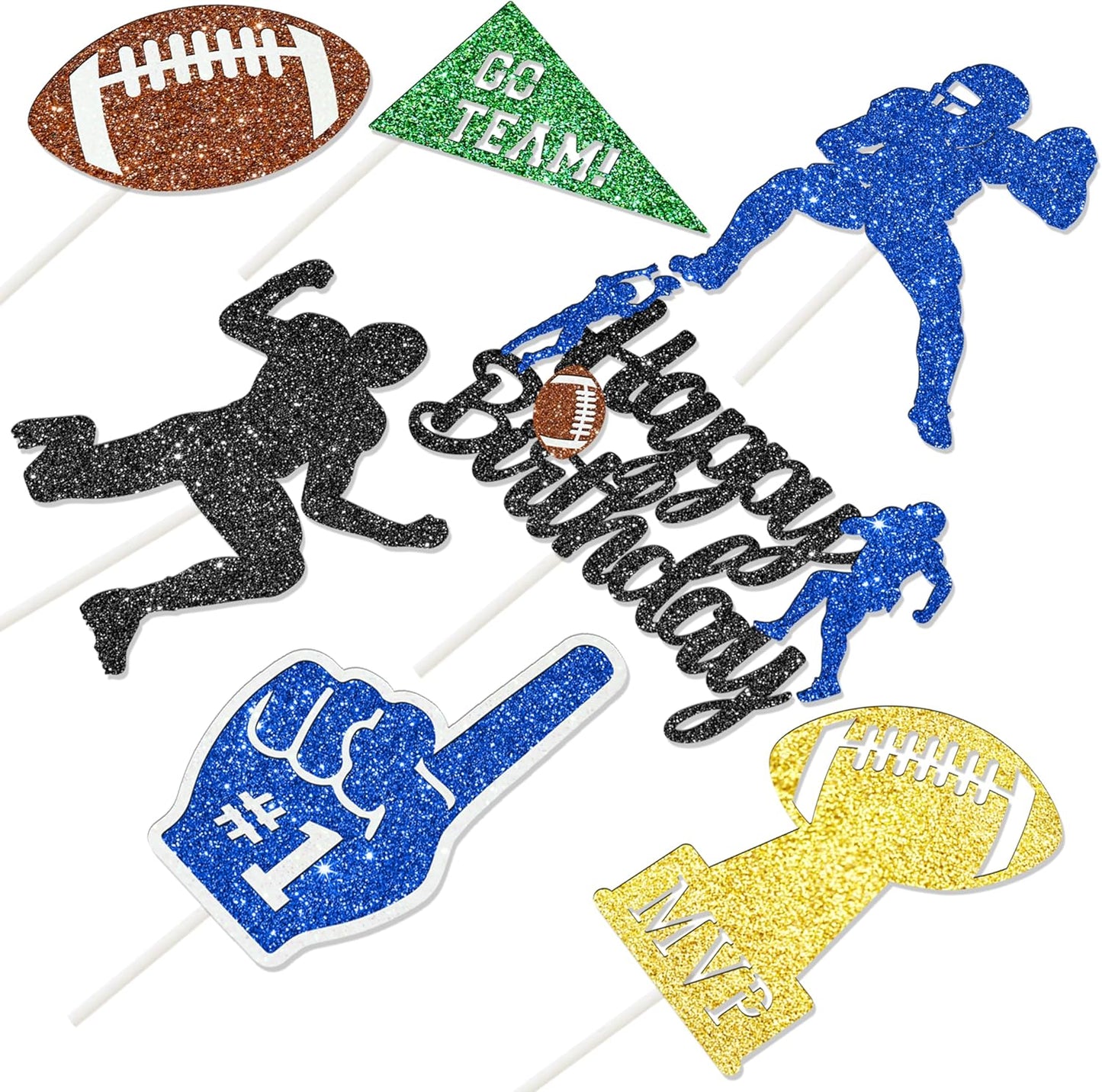 24pcs Glitter Football Party Cupcake Toppers Football Birthday Party Decorations Rugby Cake Cupcake Decor for Footballs Player Birthday Party Sport Game Day Baby Shower Supplies