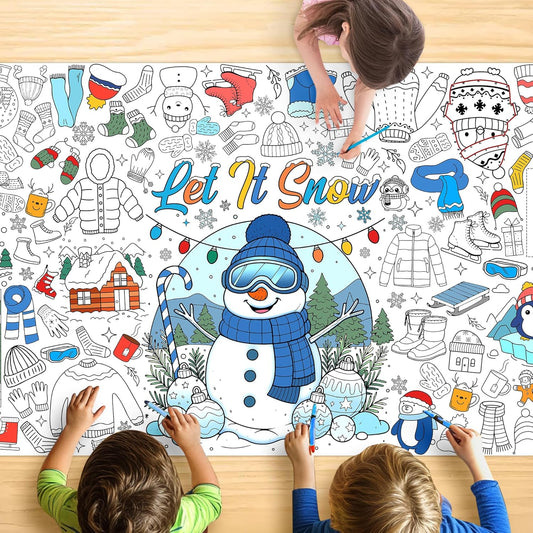 Winter Coloring Tablecloth for Kids, A Large 30x72 Inch Poster with Snowman, Snowflake, and Winter Scenes, Perfect for Holiday Party Games, Decorations, Classroom Fun, and Seasonal Supplies
