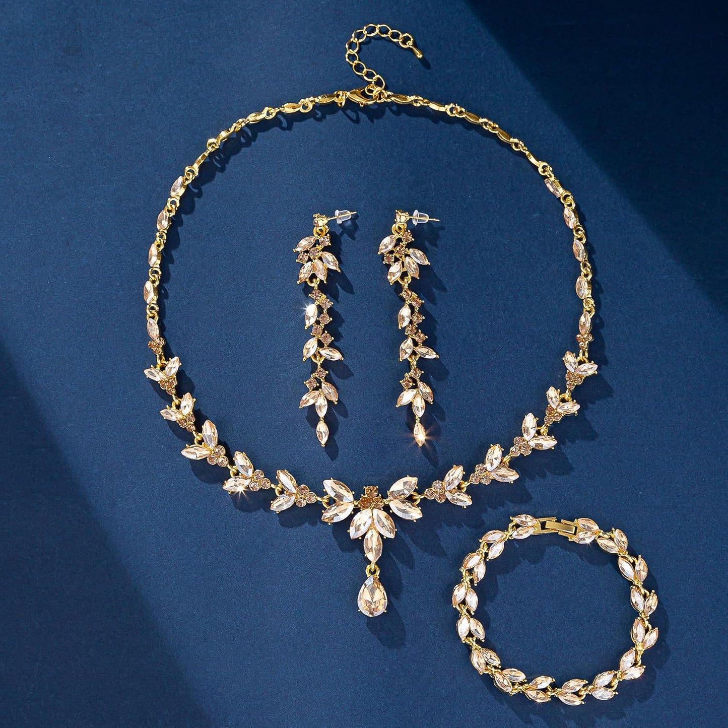 Wedding Jewelry Sets for Bride Bridesmaid Bridal Jewelry Set for Women Wedding Crystal Necklace Earrings Bracelet Set for Party Prom Jewelry