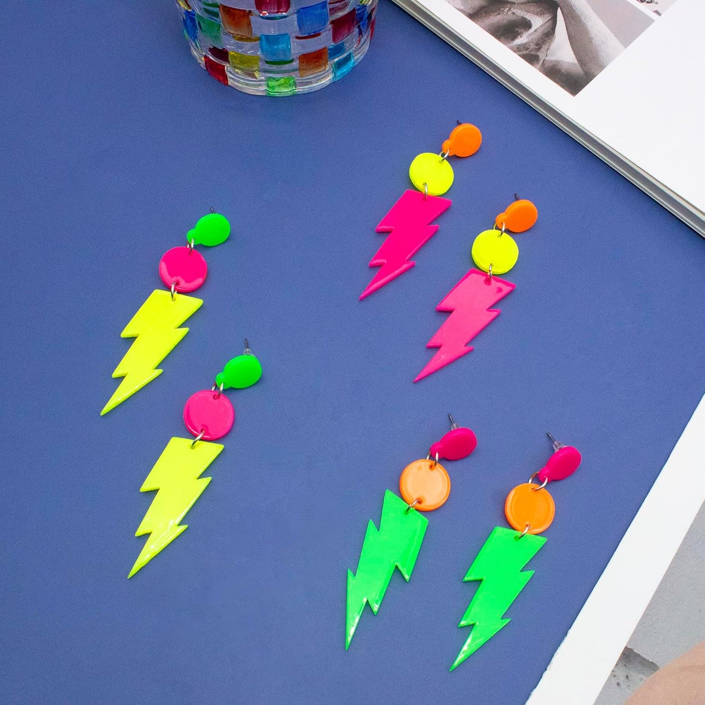 80s 90s Neon Earrings for Women Retro Cassette Tape Hoop Earring Candy Color Lightweight Acrylic Stud Dangle Earrings for 80S Costume Outfits Dancing Glow Party Accessories