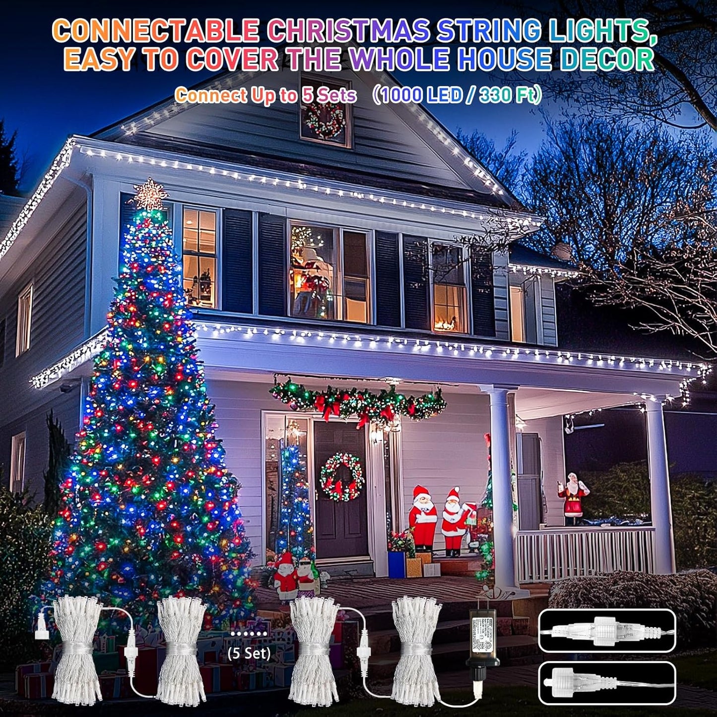 JMEXSUSS 200 LED Christmas String Lights Outdoor Waterproof, 66ft Color Changing String Lights Plug in, Cool White & Multicolor Christmas Lights for Trees Yard Wedding Xmas Party Decorations