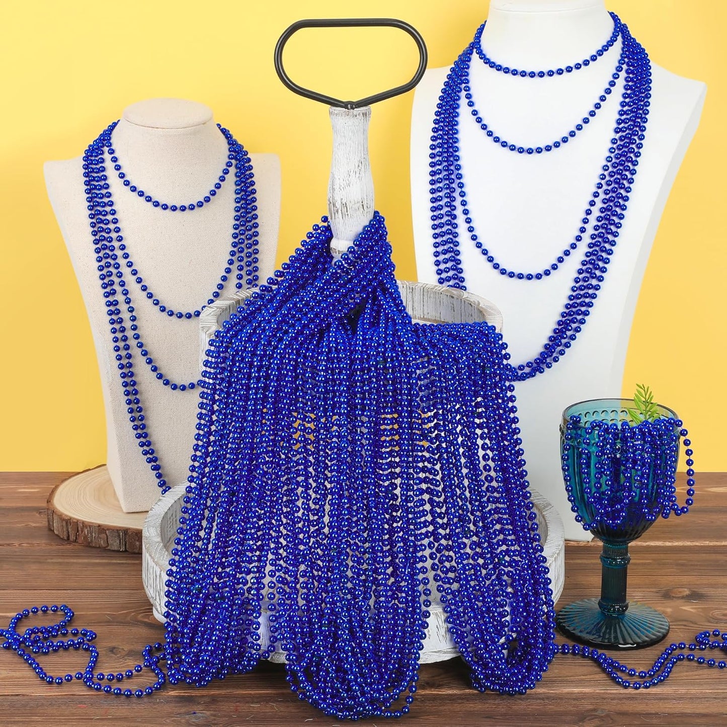 30PCS Blue Beads Necklace, Mardi Gras Beads Necklaces Stuff, 33" Festival 4th of July Blue Accessories, Fourth of July Accessories Wedding Birthday Party Parade Throw Supplies Decorations