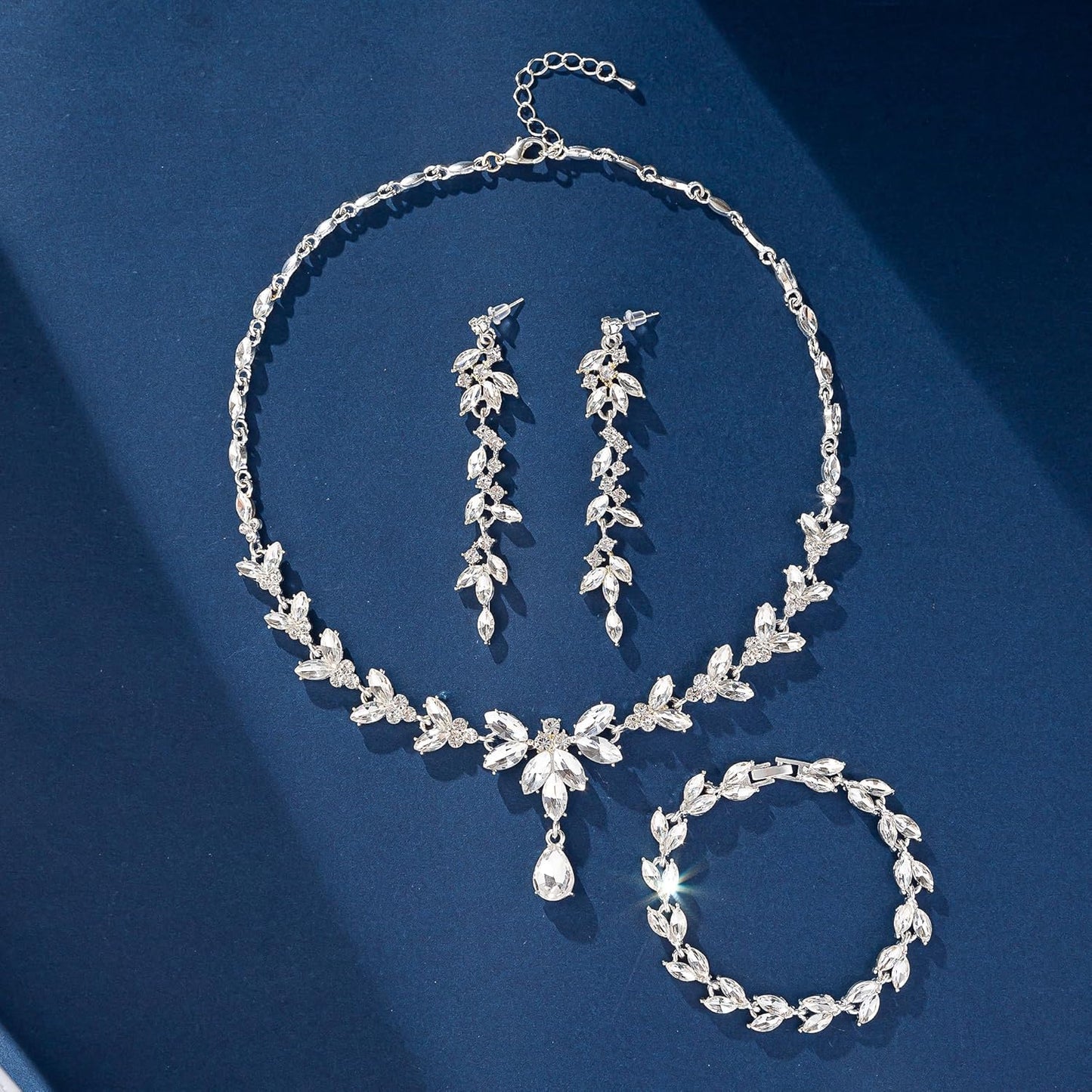 Wedding Jewelry Sets for Bride Bridesmaid Bridal Jewelry Set for Women Wedding Crystal Necklace Earrings Bracelet Set for Party Prom Jewelry