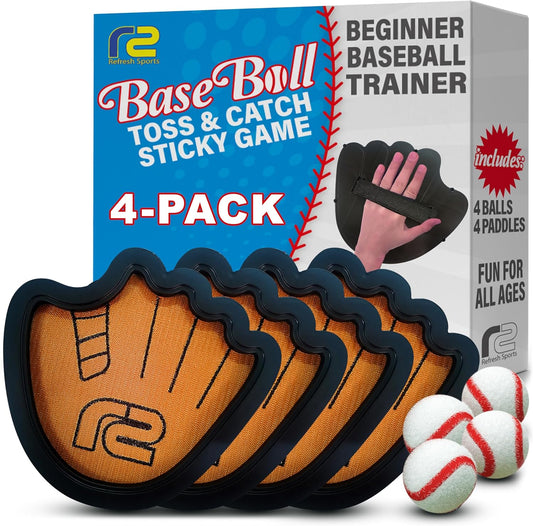 Toss and Catch Ball Game Set - Easy to Use Sticky Balls & Beginner Baseball Training Glove - Premium Toy Paddle Fits All Hand Sizes From Toddlers to Teens & Adults - Fun Gift Idea for Boys and Girls