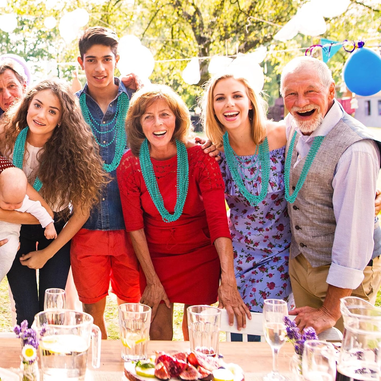 200PCS Mardi Gras Beads, 33" Mardi Gras Accessories, Lakeblue Bead Necklaces, Parade Party Beads Bulk Women Men Party Favors for Festival Event Pirate Baby Shower Birthday Supplies