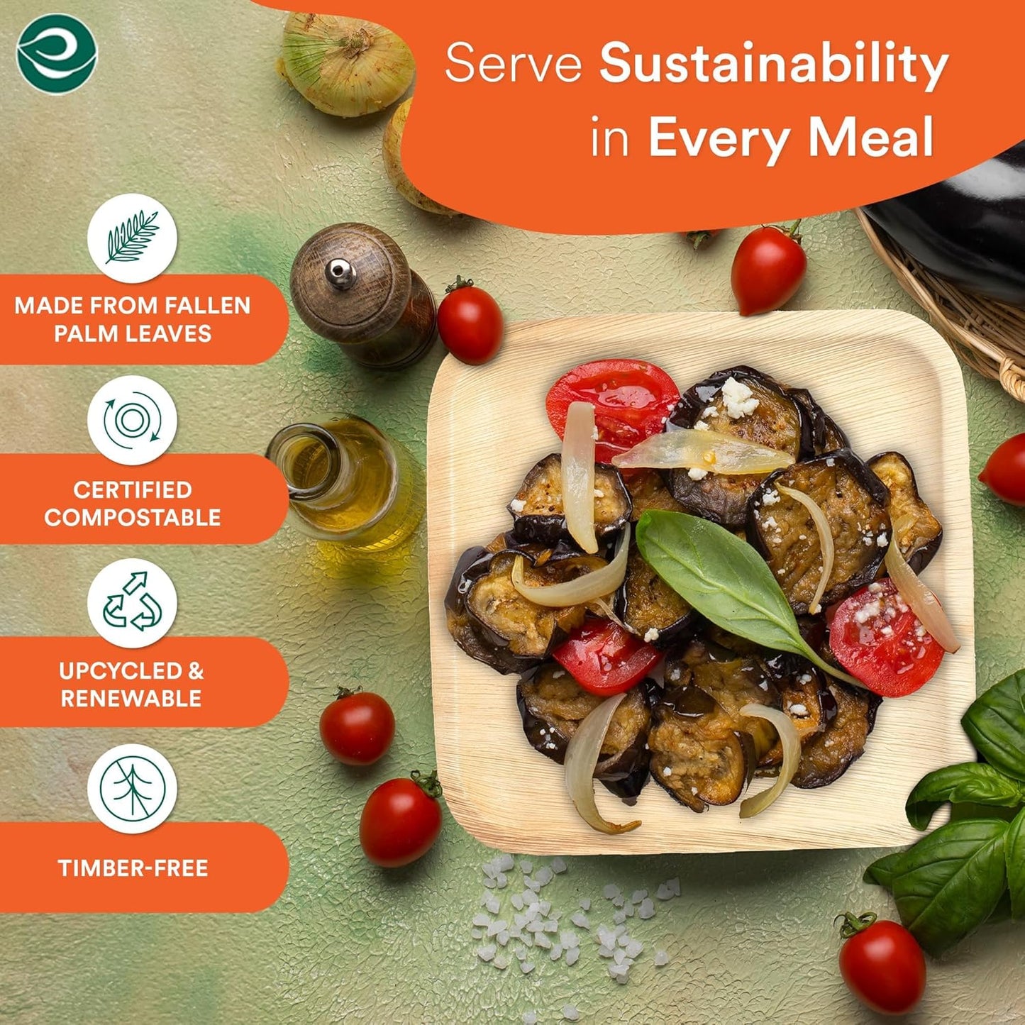 ECO SOUL 200 Count Square Palm Leaf Plates of 6 Inch - Disposable, Eco-Friendly, Biodegradable Bamboo Plates - Perfect for Parties, Catering, Weddings & Large Events