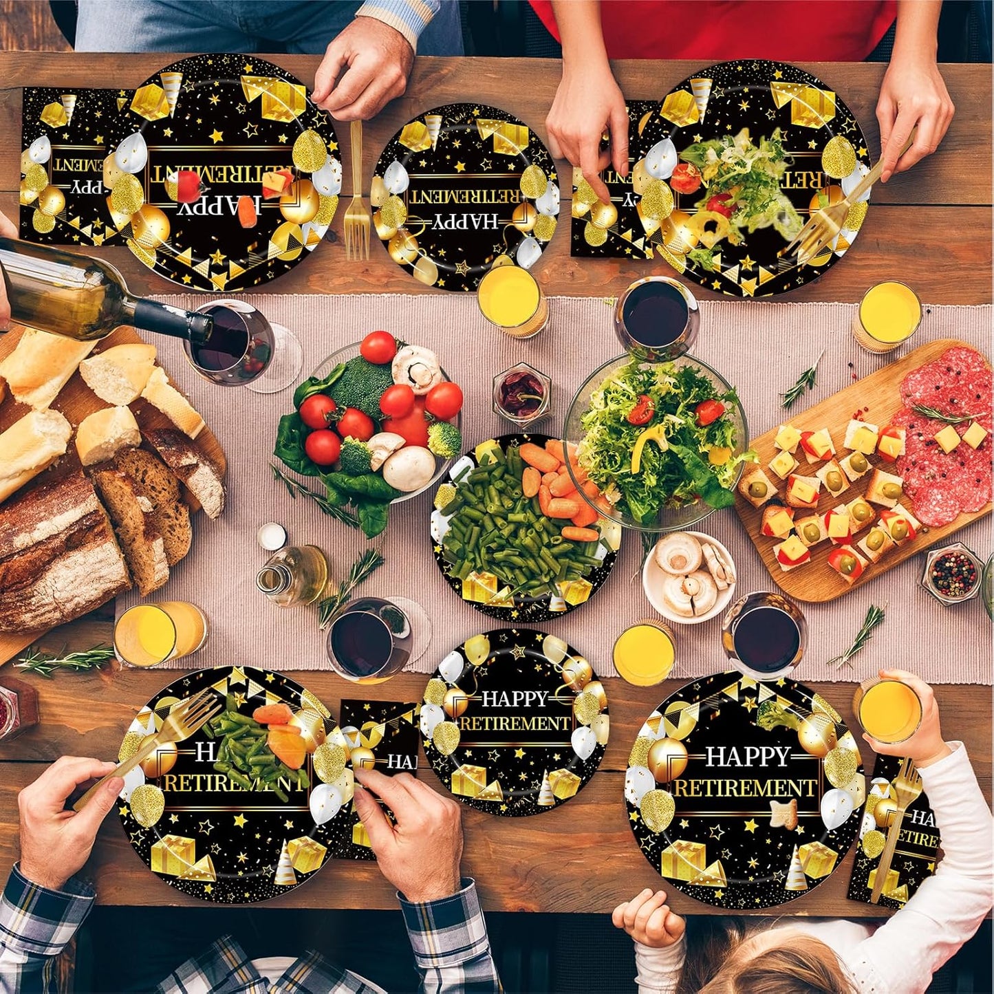 96 Pcs Retirement Party Plates and Napkins Set, Happy Retirement Party Supplies Decorations for Men Women Gold and Black Farewell Going Away Disposable Dinnerware Tableware Kit, Serves 24