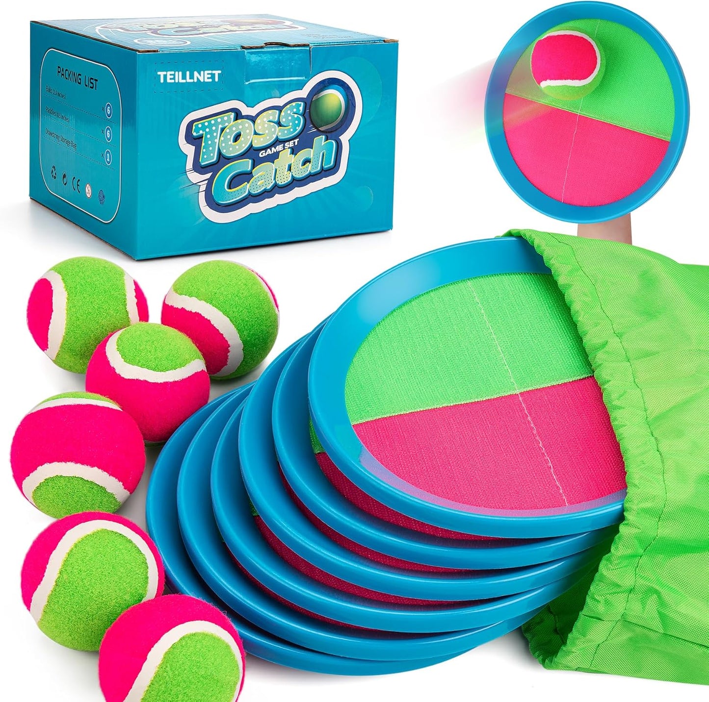 Toss and Catch Ball Set Upgraded - Kids Toys Outdoor Games for Whole Family - Water-Resistant Great for Beach Pool Yard Games - Classic Gift for Boys Girls 3 4 5 6 7 8 9 10 11 12+ Years Old