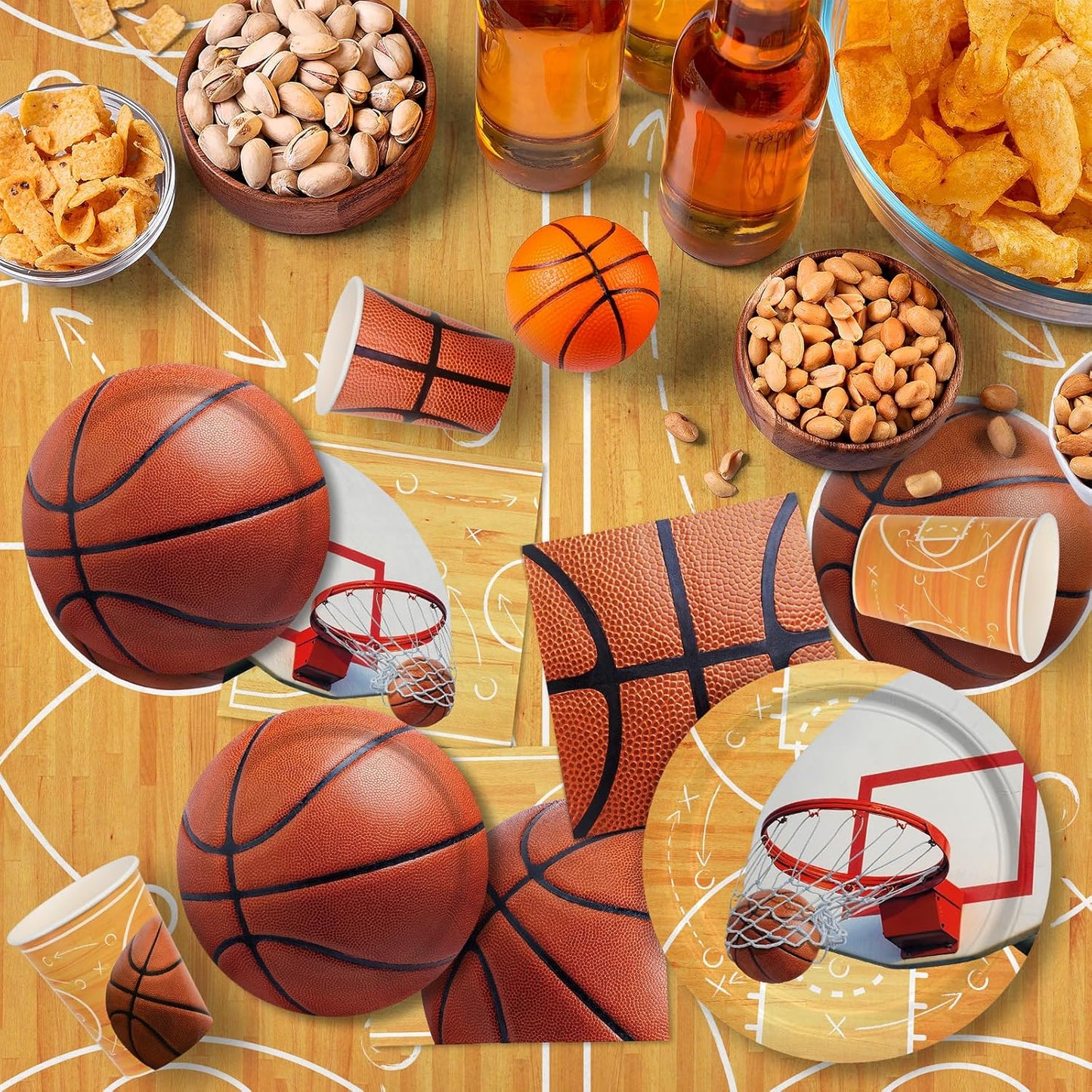 Gatherfun Basketball Party Supplies Kit for 24 - Basketball Party Decorations with Dinner & Dessert Plates, Napkins, Cups, Banner & Tablecloth - for Basketball Birthday & Sports Party Decorations