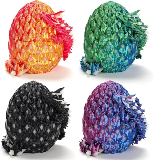 4 Pcs 3D Printed Dragon Glow in The Dark with Eggs, Dinosaur Eggs Fidget Toys for Kids, Birthdays, Christmas, Halloween Decorations Gifts Indoor Outdoor for Girls Boys