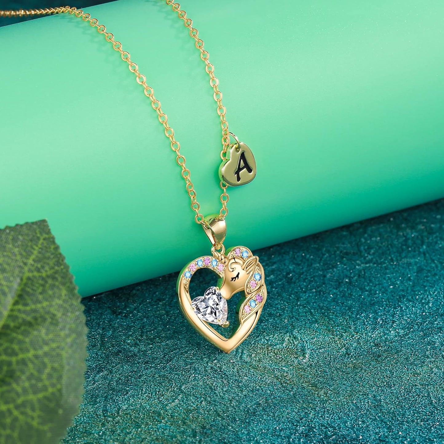 Christmas Gifts for Grandkids Kids - Colorful CZ Heart Initial Unicorn Necklace for Girls Jewelry Unicorn Birthday Gifts for Girls Stocking Stuffers for Kids