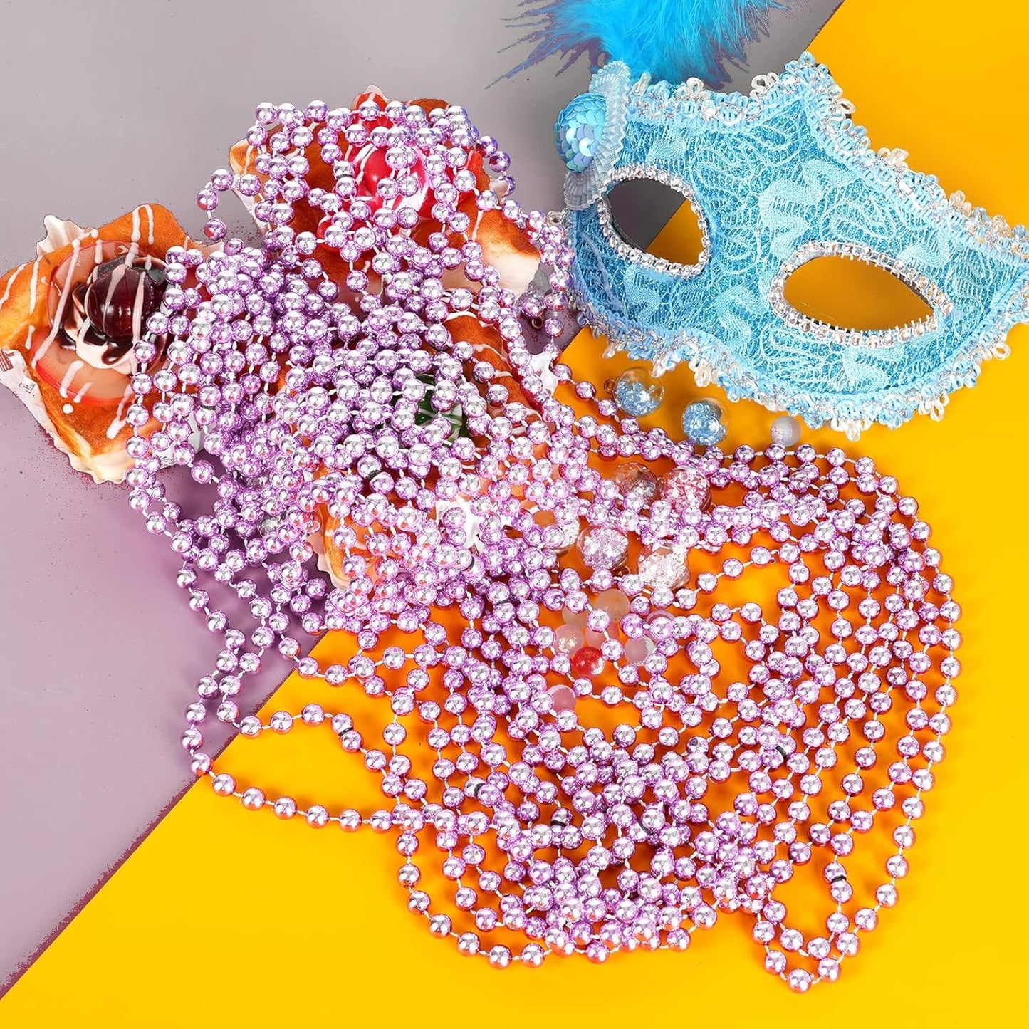 YAXINRUI 24 PCS Pink Bead Necklace, Pink Mardi Gras Beads, Cancer Awareness Beaded Necklaces, Valentine Necklace, 33 Inch Round Party Beads for Mardi Gras Christmas Cancer Awareness Month Events