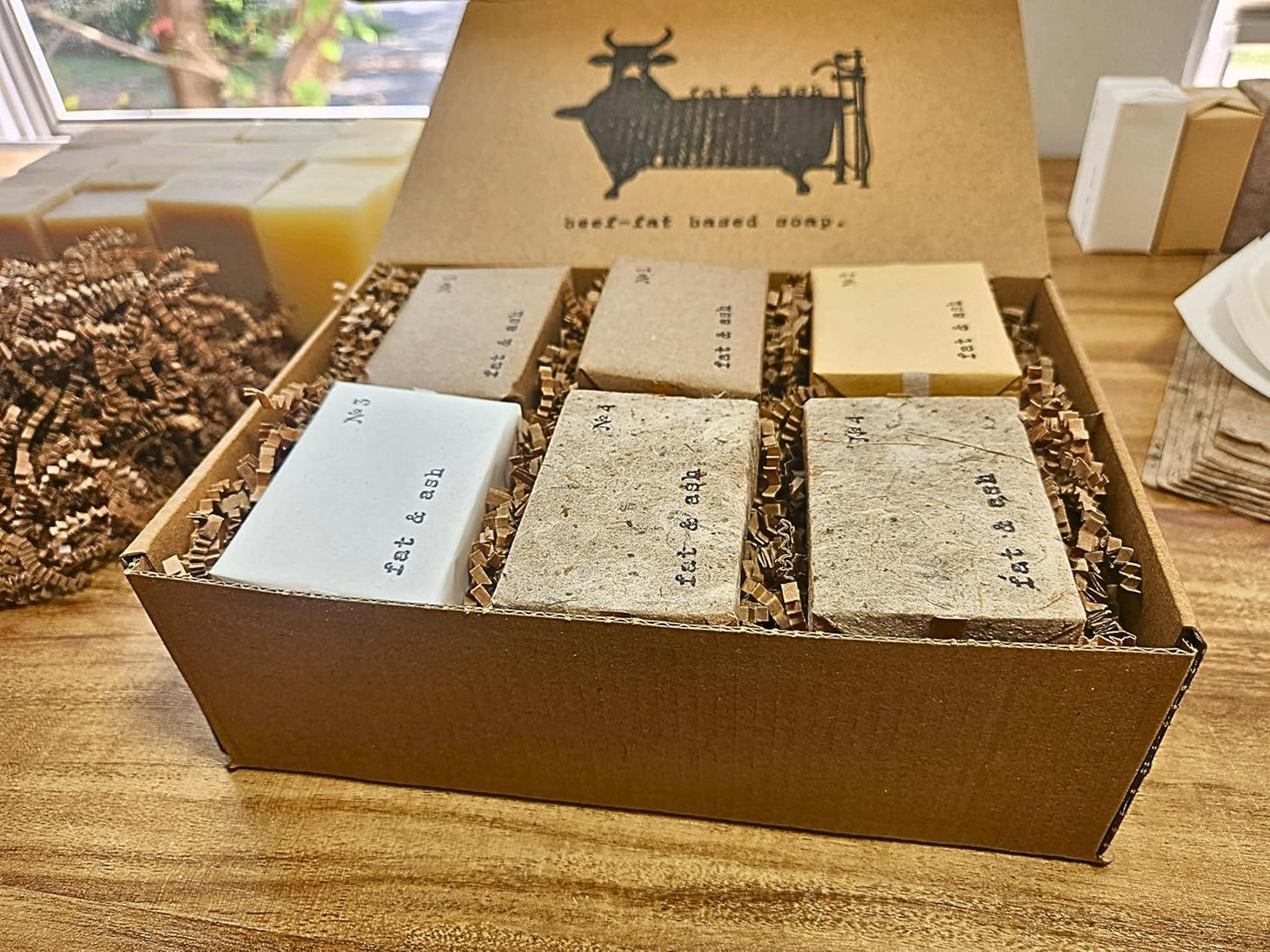 fat & ash Beef Tallow Soap Bar (12 Pack) - VERY SIMPLE INGREDIENTS - Organic and Moisturizing - Handmade in USA - Family Recipe - Long-Lasting, All-Natural, For Dry Skin