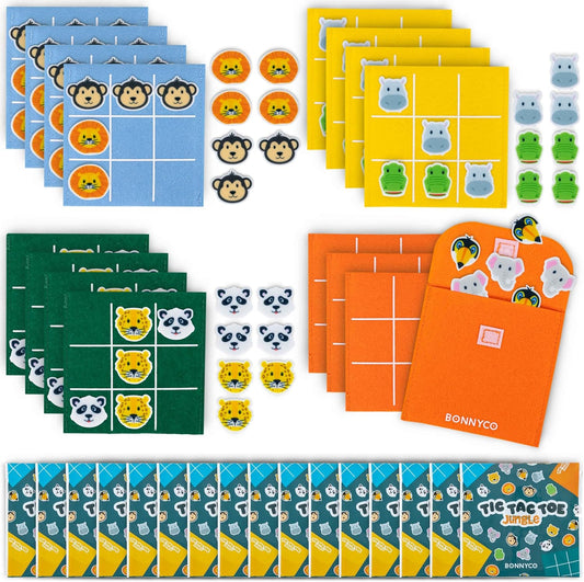 BONNYCO Tic Tac Toe Game Pack 16 Jungle Animals Kids Party Favors. Safari Goodie Bags Stuffers for Kids 3-5 4-8, Goody Bag Stuffers Pinata. Return Gifts for Birthday Party, Mini Games Bulk Travel