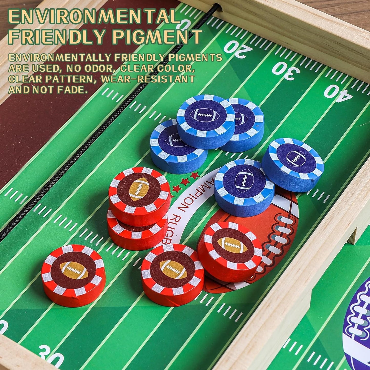 Rugby Fast Classic Slingshot Puck Game Wooden Air Hockey Board Games for Family Game Night or Friends Party,Table Games for Adults and Kids, Test Your Speed and Accuracy,2-Player（Large Size）