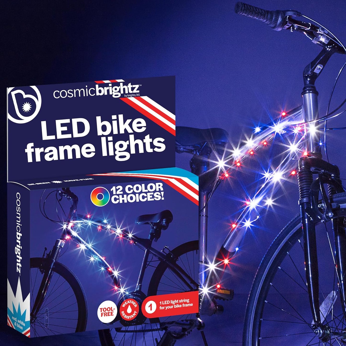 Brightz CosmicBrightz LED Bike Frame Rope Light - 6.5-Foot String Rope - Battery-Powered with On/Off Switch - Ultra Bright Color Keeps Your Ride Fun and Safe for Kids, Teens, & Adults