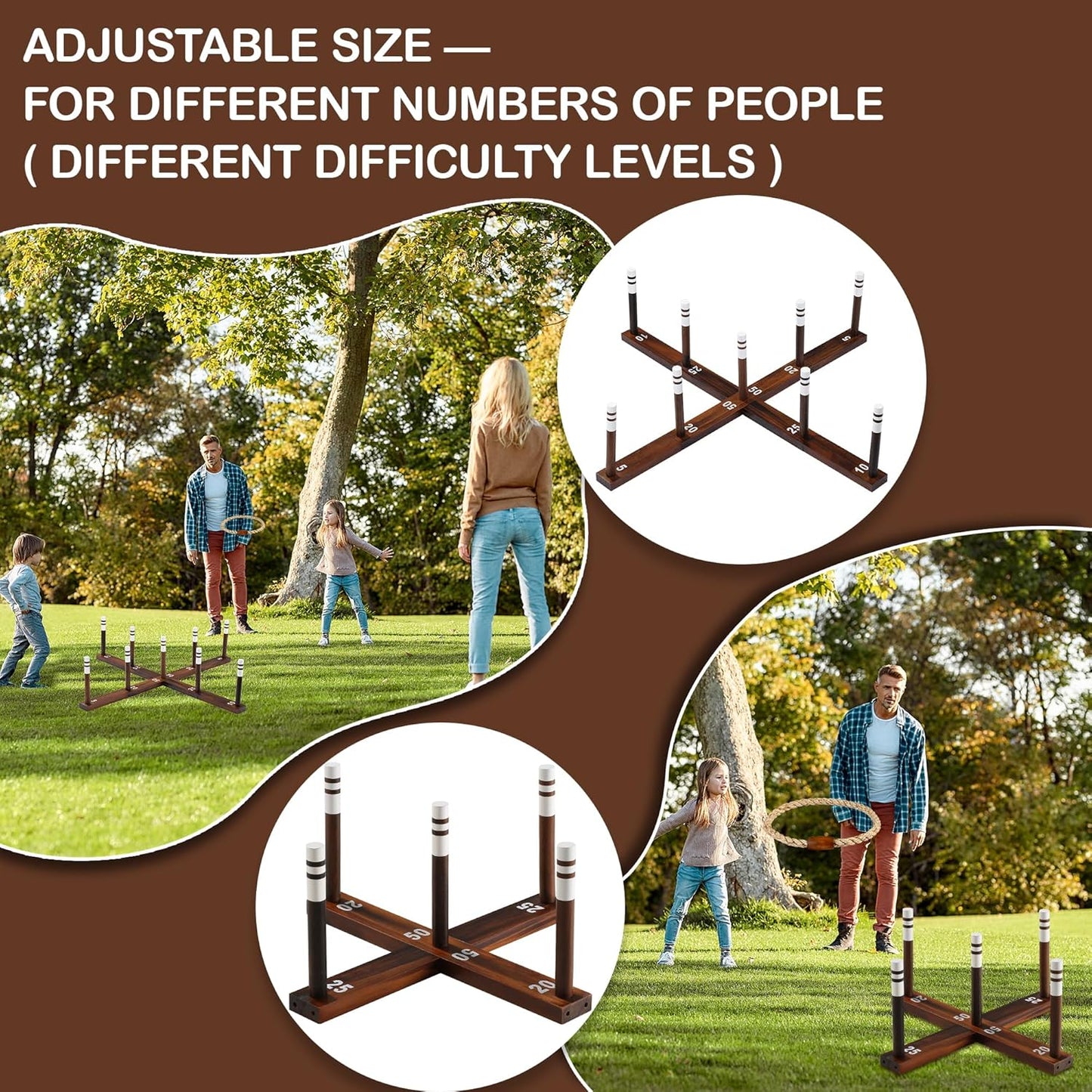 Ring Toss Game, Outdoor Games for Family and Adults with 6/10 Rope Rings & Carrying Bag, Backyard Games, Beach Toys, Lawn Games