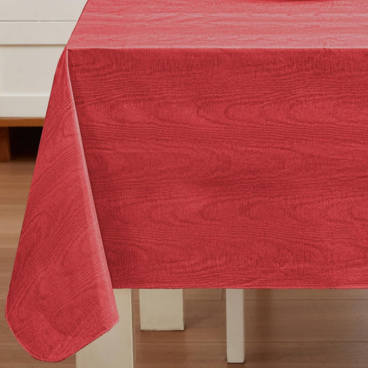 Newbridge Vinyl Flannel Backed Tablecloth, 52 x 52 Inch Square, Red Moire Wavy Solid Design, Heavyweight Indoor Outdoor Waterproof Table Cover, Easy Care Wipe Clean