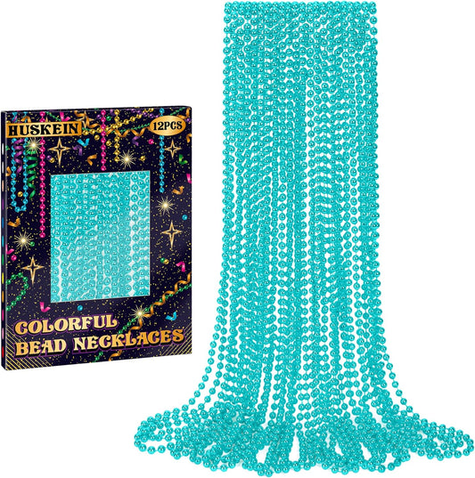 12 PCS Lakeblue Beads Necklaces, 33" Mardi Gras Beads Bulk, Festival Parade Throws Accessories, Round Costume Necklace Kit for Parade Pirate Party Favors Decorations Carnival Masquerade