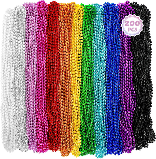 200PCS Mardi Gras Beads, 33" Bead Necklace, Colorful Mardi Gras Accessories, Women Men Party Beads Parade Throws Bulk for Christmas Pirate Baby Shower Carnival Birthday Party Supplies Decor