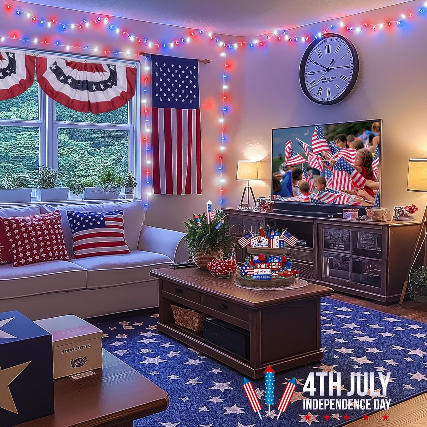 JMEXSUSS Red White and Blue Lights Clear Wire, 66 Ft 200 LED 4th of July Decorations String Lights Plug in, Christmas Light for Independence Day Celebration Party Memorial Day Patriotic Holidays Decor