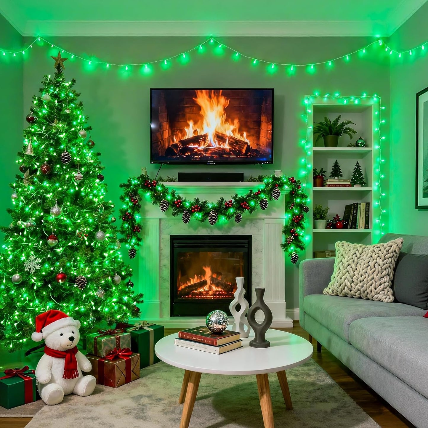 JMEXSUSS Green Christmas Lights Clear Wire, 66ft 200 LED Green Lights for Christmas Decor, Connectable Evergreen String Light Indoor Outdoor for Christmas Tree Home Garden Xmas Decorations