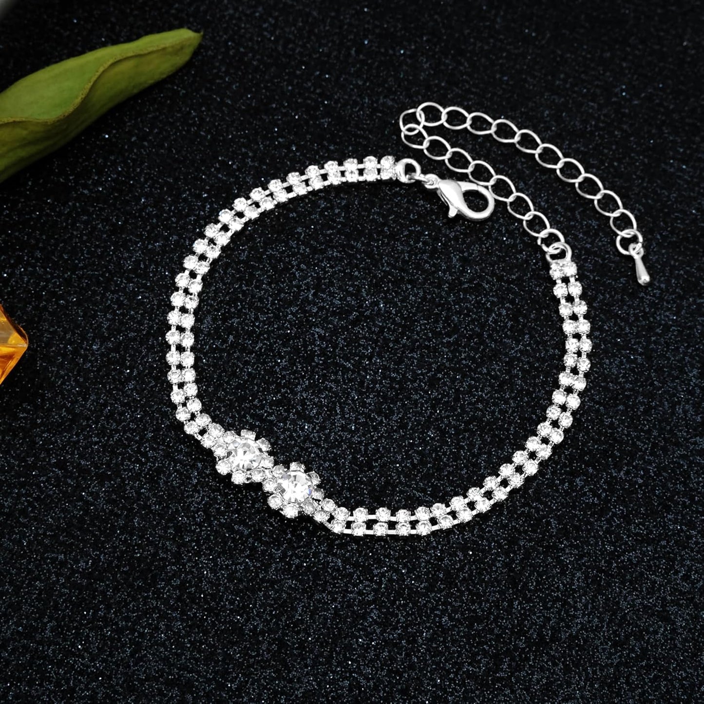 HONGLU Elegant Crystal Necklace Earrings Bracelets Set Silver Bridal Wedding Jewelry Sets Bride Bridesmaids Prom Formal Costume Accessories for Women