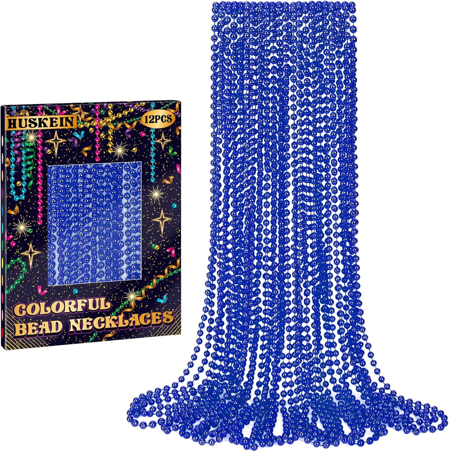 12 PCS Mardi Gras Beads Bulk, Blue Bead Necklace Stuff Accessories, 33" Blue Beads Necklaces Party Favors, Parade Throw Accessory Sets for Mardi Gras Decorations Gender Reveal Carnival