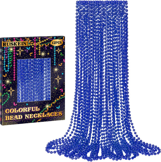 12 PCS Mardi Gras Beads Bulk, Blue Bead Necklace Stuff Accessories, 33" Blue Beads Necklaces Party Favors, Parade Throw Accessory Sets for Mardi Gras Decorations Gender Reveal Carnival