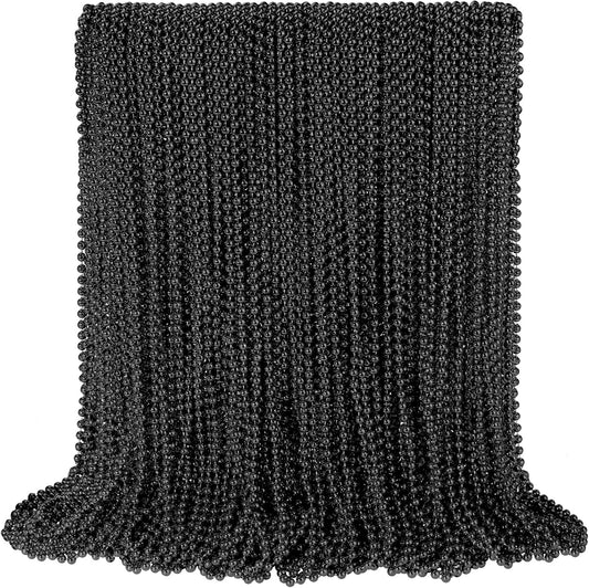 100 PCS Black Bead Necklaces, Black Mardi Gras Beads, New Year Eve Necklaces, 33 Inch Round Halloween Beaded Necklaces, Party Beads for Mardi Gras, Christmas, Halloween, New Year Party Favors