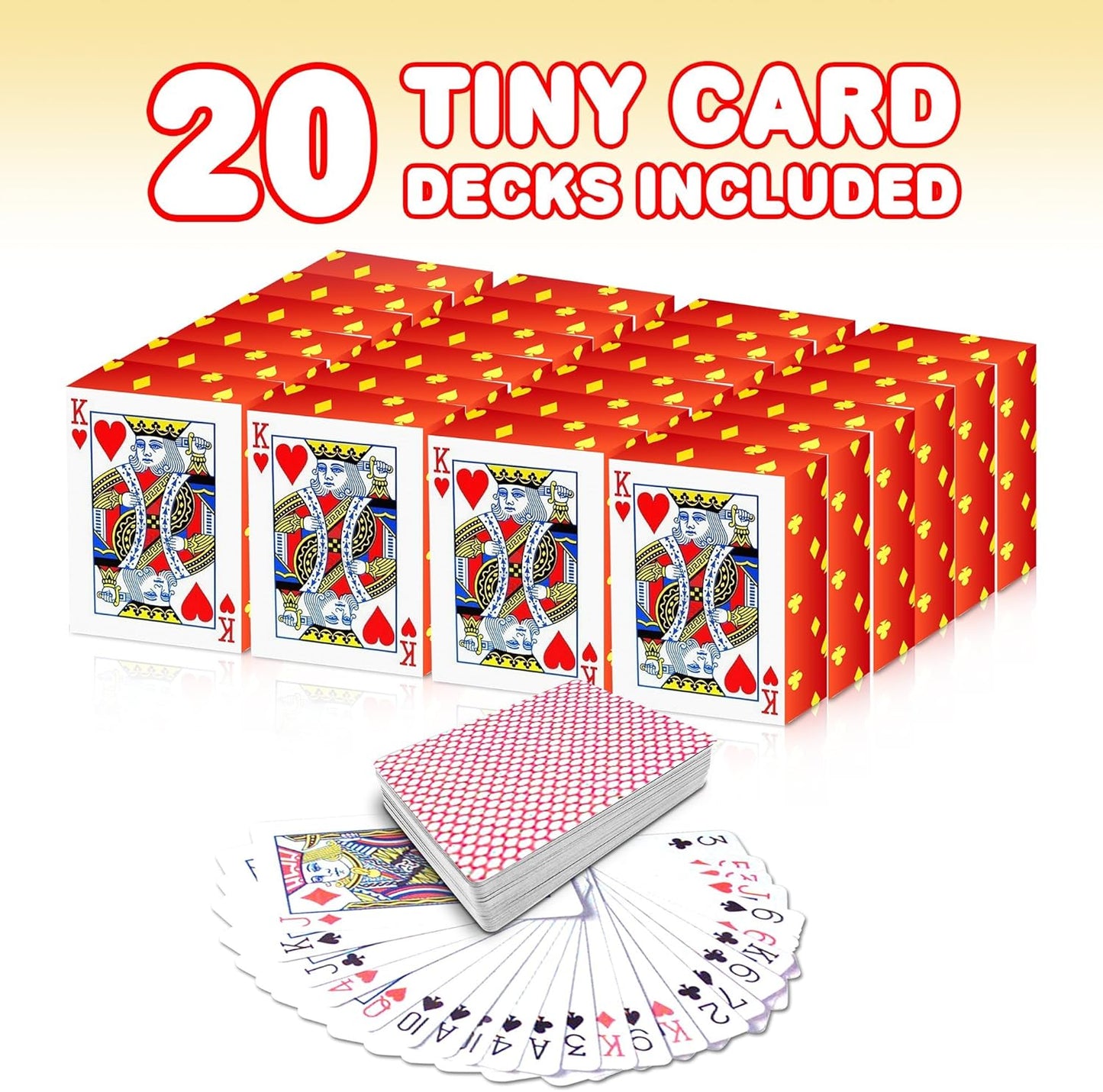 Gamie Mini Playing Cards - Pack of 20 Decks - Poker Cards - Miniature 1.5 Inch Card Set - Small Casino Game Cards for Kids, and Adults - Great Novelty Gift, Party Favor for Boys and Girls