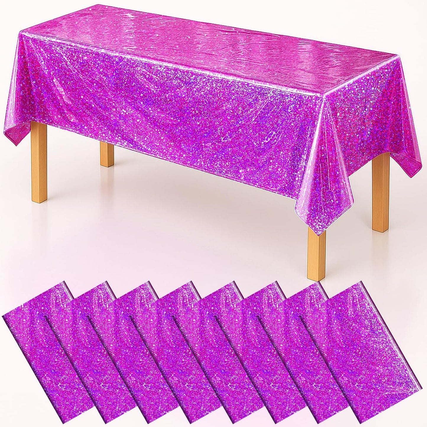 Iridescent Plastic Tablecloth 54" x 108" Shiny Party Table Cloth Rectangle Laser Disposable Table Covers Holographic Foil Party Decoration, Birthday, Wedding, Christmas Decorations (8, Pink Purple)