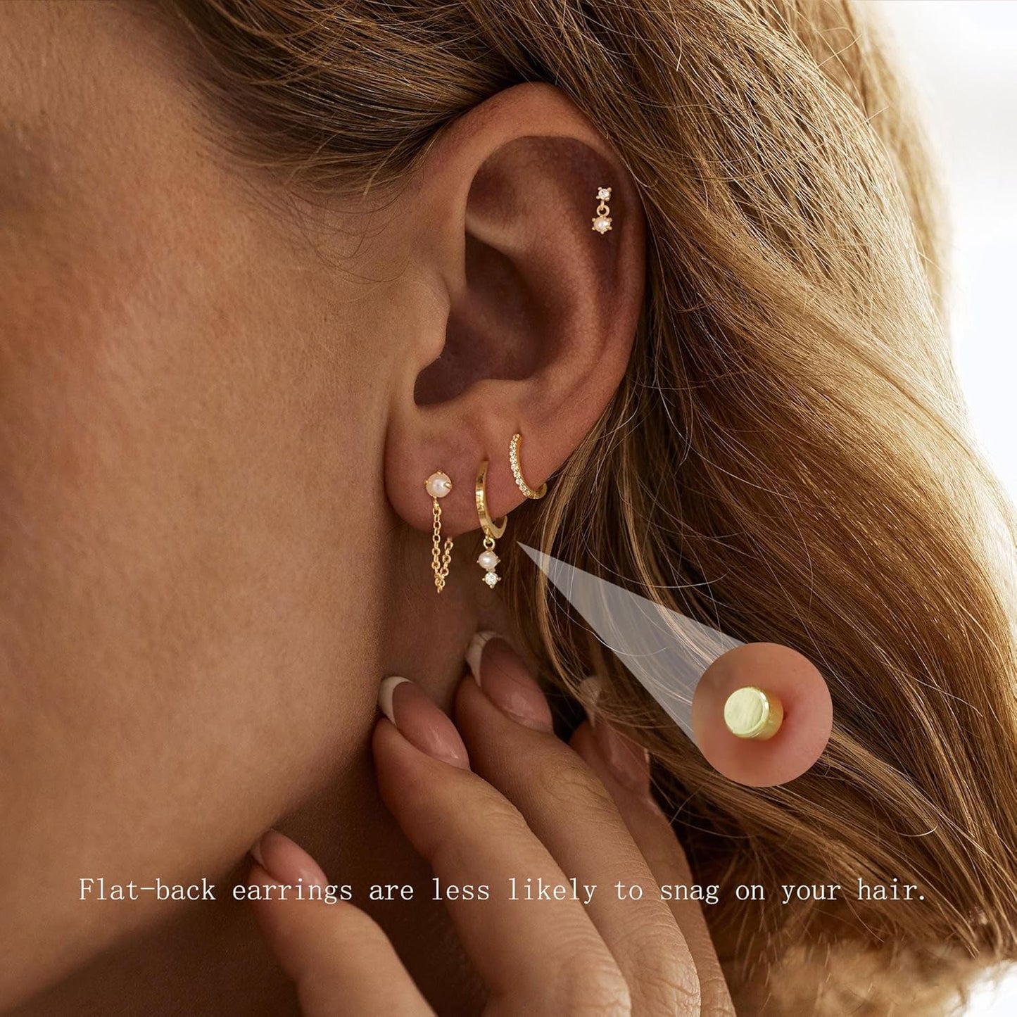 Gold Earrings for Women, 14k Gold Plated Dangle Huggie Earrings for Women Trendy Dainty Gold Hoop Earring Stacks Hypoallergenic Pearl Chain Drop Cartilage Earring Fashion Womens Jewelry