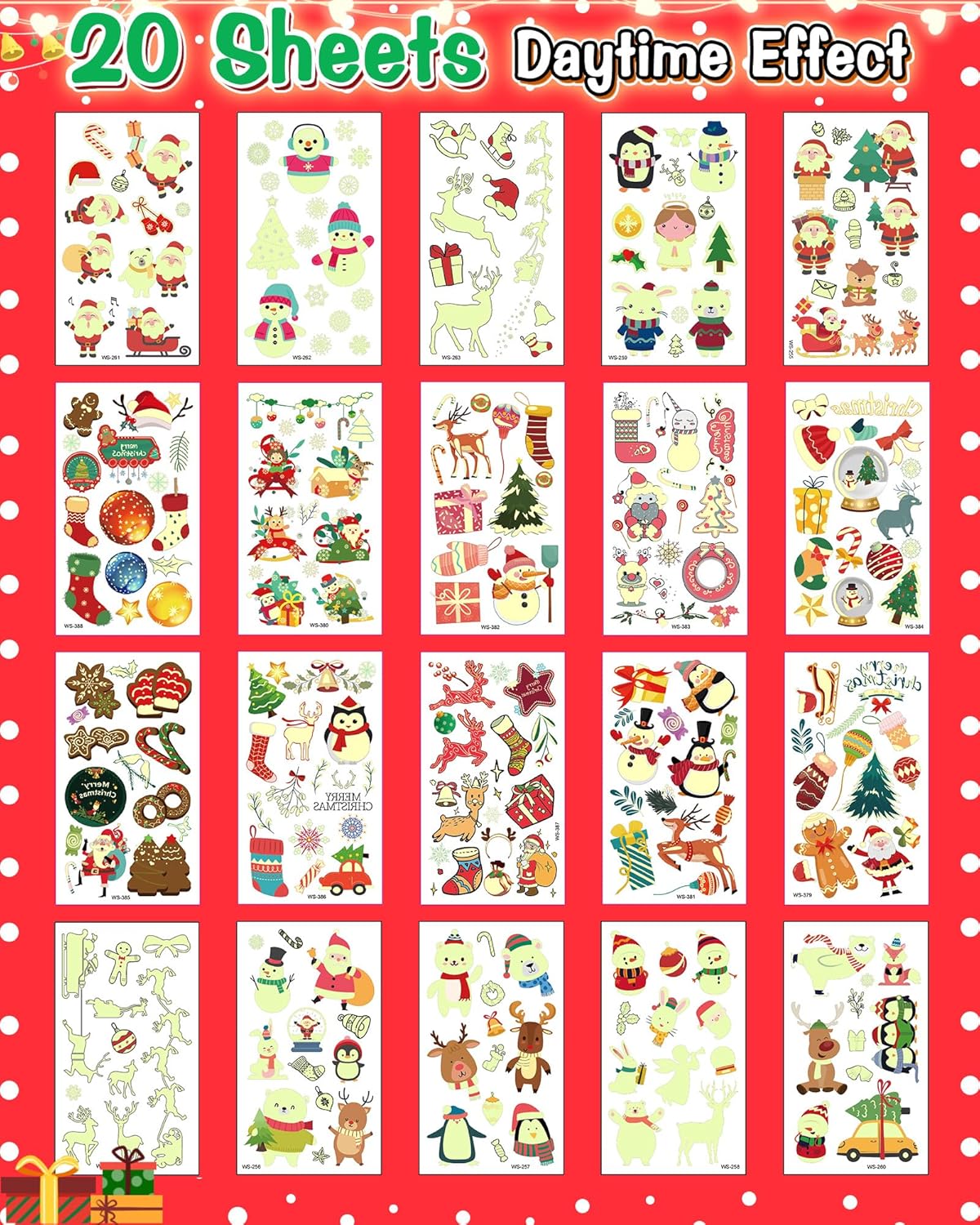 260 Styles Luminous Christmas Tattoos Party Favors for Kids, Christmas Goodie Bag Stocking Stuffers Temporary Tattoos, Christmas Classroom Gifts Treats Party Games Supplies for Kids Boys Girls