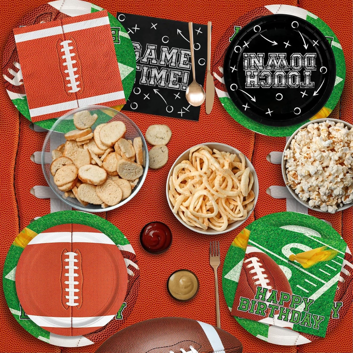 Football Birthday Party Decorations Kit for 24: Football Party Supplies Set with Plates, Dessert Plates, Napkins, Cups, Banner & Touchdown Tablecloth - for Football Tailgate Party Decorations