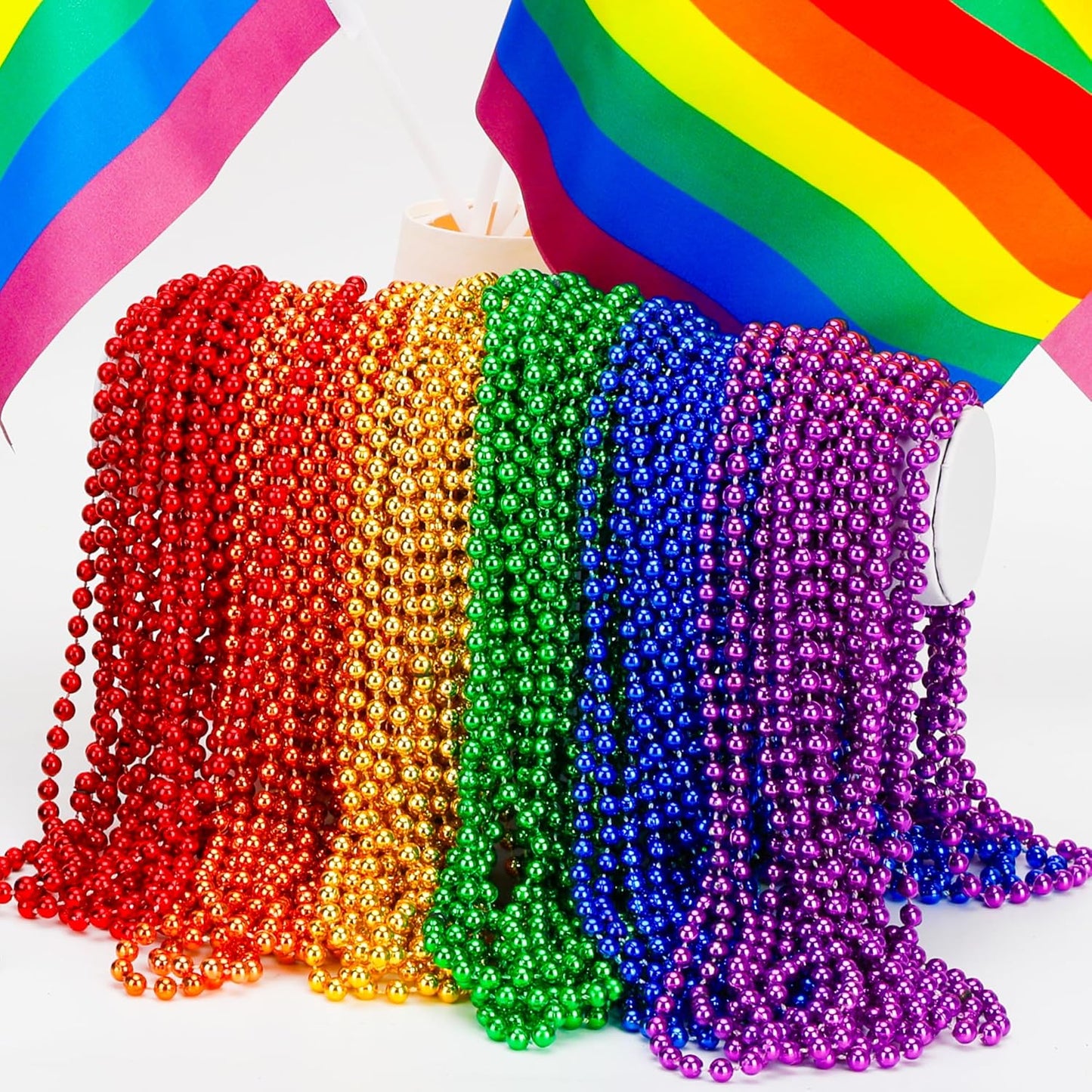 200 PCS Pride Bead Necklace, 33" Rainbow LGBT Party Supplies, Colorful Pride Beads 6 Colors Pride Parade Decorations LGBTQ Accessories Gay Lesbian Party Supplies Pride Month Stuff