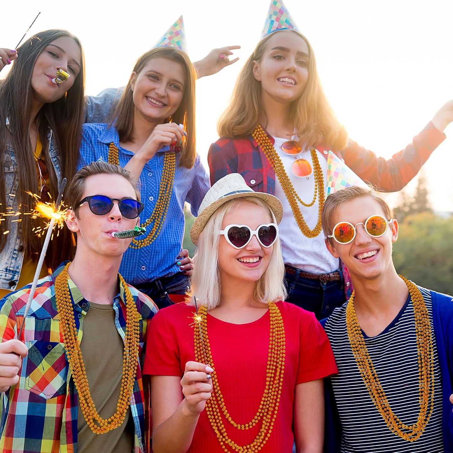 30PCS Orange Bead Necklace, 6mm Bead Necklaces Party Favors, 33" Mardi Gras Beads Party Parade Accessories, Festival Party Supplies for Halloween Wedding Holiday Celebrations Decorations