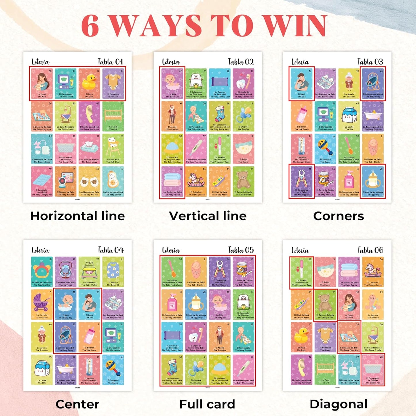 Baby Shower Loteria Bilingual - Baby Loteria For Babies Shower Games Spanish And English, Funny Party Bingo Game For 50 Players