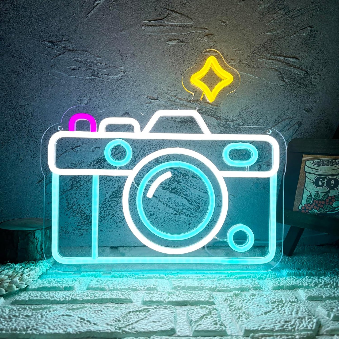 Camera Neon Sign Dimmable LED Light Up Wall Decor Multi-Color Retro Photography Studio Art Vintage Vlogger Background Accessory for Bedroom, Gaming Room, Store Photographer Gifts(13.3 * 12.2in)