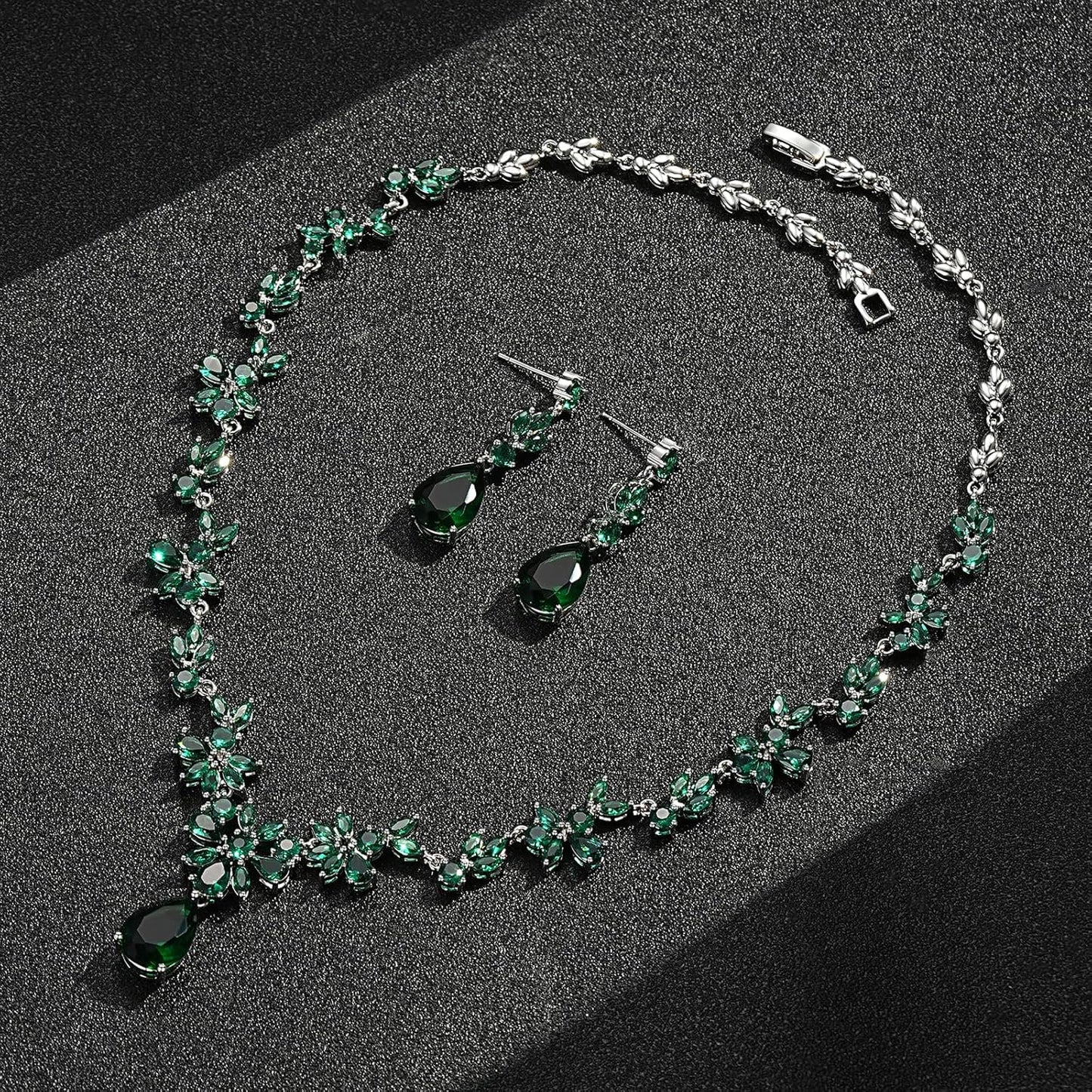 Hadskiss Jewelry Set for Women, Necklace Dangle Earrings Bracelet Set with White AAA Cubic Zirconia, Allergy Free Wedding Party Jewelry for Bridal Bridesmaid