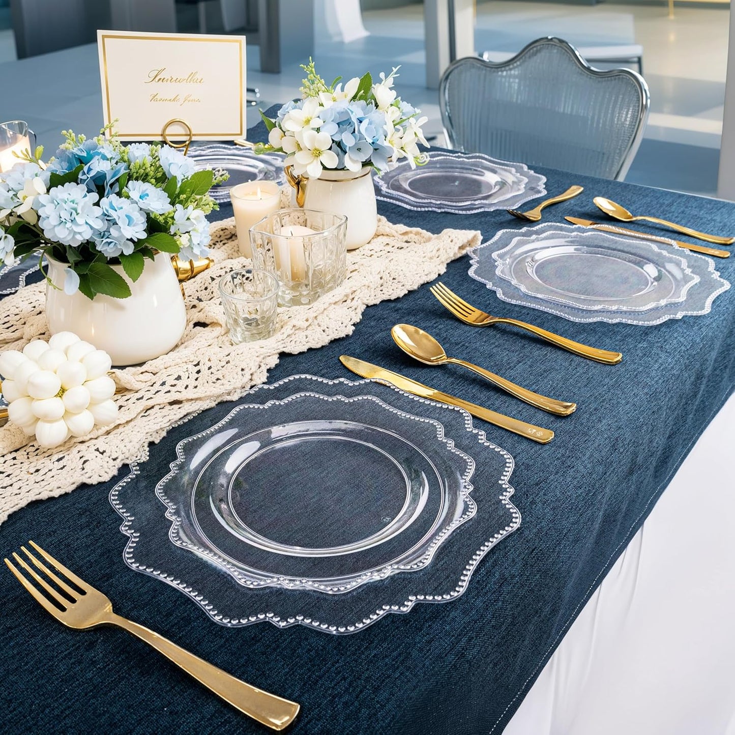 COLOSUS 100pcs Clear Plastic Plates - Heavy Duty Plastic Plates Disposable for Party/wedding Include 50pcs Dinner Plates and 50pcs Dessert Plates.